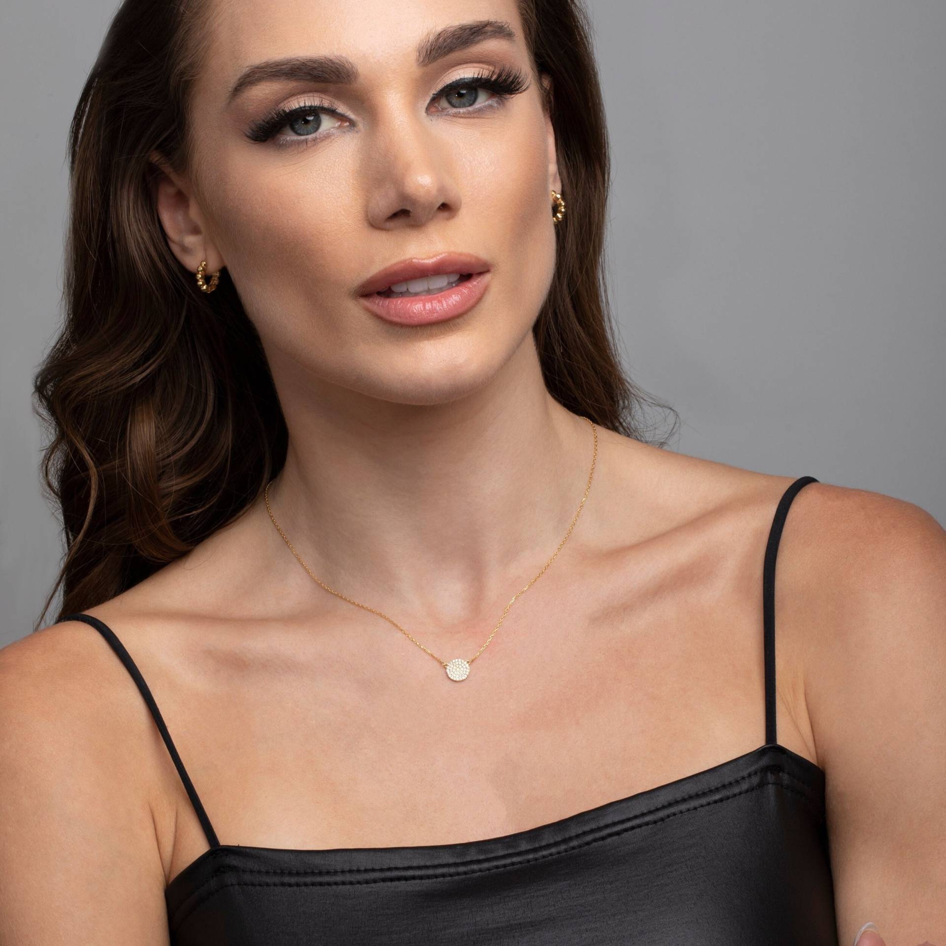 Zierliche Diamant Halskette, 14K Gold Pave Kreis Anhänger Halskette Für Jeden Tag Zierliche Diamant Halskette, 14K Gold Pave Kreis Anhänger Halskette Für Jeden Tag von GlamourJewelryHouse