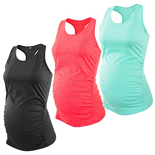 Glampunch Schwangerschafts-/Yoga-Oberteile, ärmellos, Racerback, Workout, athletisch, Schwangerschaft, Tank-Tops, 3 Stück - - Klein von Glampunch