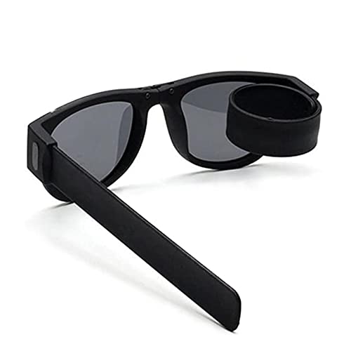 Faltbare polarisierte Sonnenbrille mit Schnappverschluss, leicht, tragbar und stilvoll, perfekt für Reisen, aktive Sportarten etc. für Damen und Herren, Schwarz, Polarisiert, Einheitsgröße von Glamza