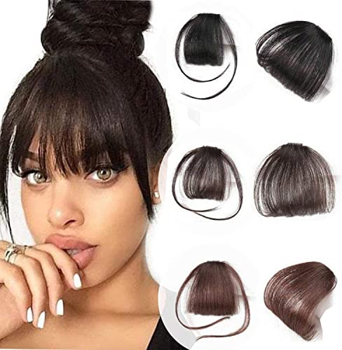 Glamza Clip-In-Pony „Big Bang“, Haarteil zum Anklipsen vorne, für Damen, erhältlich in Schwarz, Dunkelbraun oder Hellbraun, mit oder ohne Koteletten (Dunkelbraun (mit Koteletten)) von Glamza