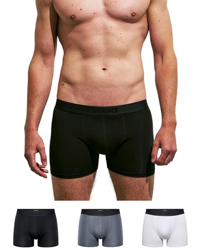 Premium Bambus Boxershorts Herren (3er-Pack) - atmungsaktiv - seidig weich - Bambus Unterhosen Herren mit elastischen Bund (DE/NL/SE/PL, Alphanumerisch, L, Regular, Regular, weiß/grau/schwarz) von Glance Underwear