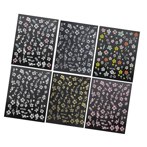 6 Blatt Blumen Nagelkunst Aufkleber Nagelaufkleber Selbstklebende Maniküre Aufkleber Blumen Nagelaufkleber Nagelzubehör von Glanhbnol