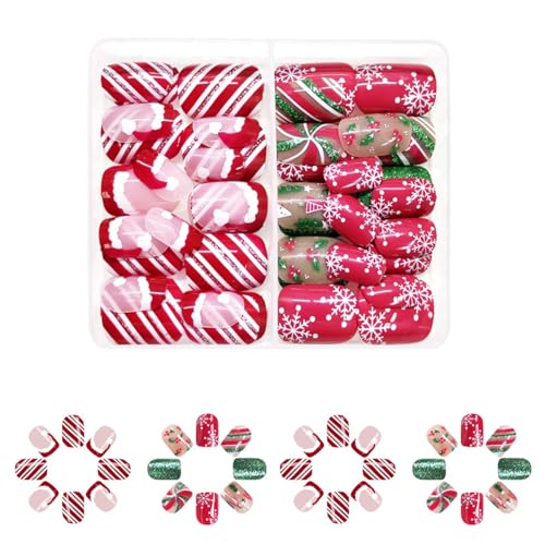 Kurze Quadratische Künstliche Nägel Weihnachten Zum Aufdrücken Der Nägel Glitzernde Linien Künstliche Nägel Vollständige Abdeckung Zum Aufkleben Auf Den Nägeln Für Frauen von Glanhbnol