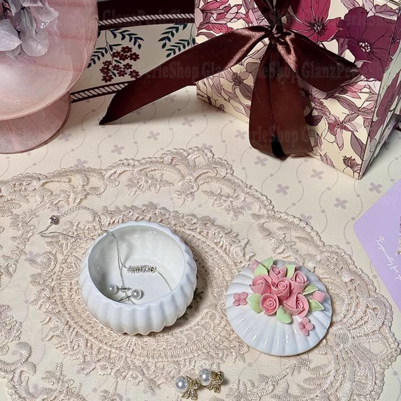 Pink Rose Trinket Box | Porcelain Ceramic Jewellery Box With Flower On Top Cute Gift For A Friend Mom Lovely Ones Handmade von GlanzPerleShop