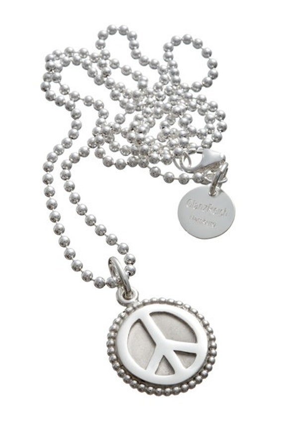 Peace Mit Perlenrand Und Gravur An Kugelkette von Glanzreich