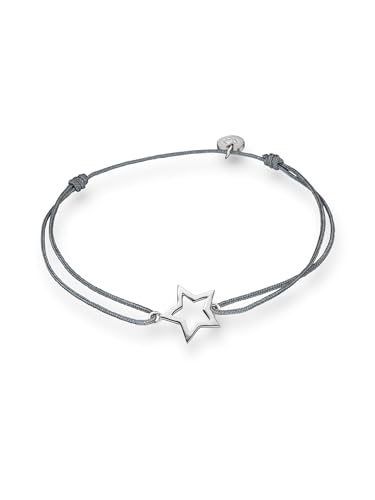 Glanzstücke München Damen-Textilarmband grau Stern Sterling Silber 15-22 cm - Armbändchen Armband mit Anhänger Stoffbändchen Armkettchen Textil von GLANZSTÜCKE MÜNCHEN