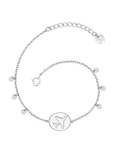 Glanzstücke München Damen-Armband Flugzeug Sterling Silber 17 + 3 cm - Armkettchen Silber-Armschmuck mit Anhänger Freundschaftsarmbänder Reise von GLANZSTÜCKE MÜNCHEN