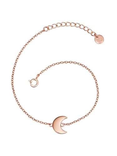 GLANZSTÜCKE MÜNCHEN Damen-Armband Mond Sterling Silber rosévergoldet - Armkettchen Silberarmkettchen mit Anhänger Halbmond Freundschaftsarmbänder von GLANZSTÜCKE MÜNCHEN