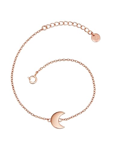 Glanzstücke München Damen-Armband Mond Sterling Silber rosévergoldet 17 + 3 cm - Armkettchen Mond Silberarmkettchen mit Anhänger Halbmond Mondarmband Freundschaftsarmbänder von GLANZSTÜCKE MÜNCHEN