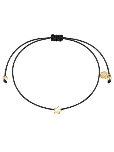 GLANZSTÜCKE MÜNCHEN Damen-Textilarmband schwarz Stern Sterling Silber gelbvergoldet - Armbändchen Armband mit Anhänger Stoffbändchen Textil von GLANZSTÜCKE MÜNCHEN