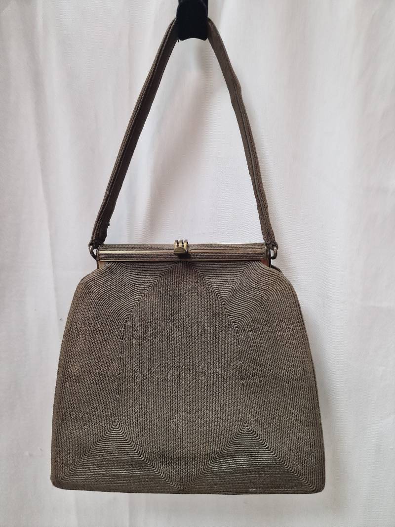 Corde Ripphandtasche Art Deco England Um 1940Er Jahre Braun Guter Zustand von Glanzzeitenvintage