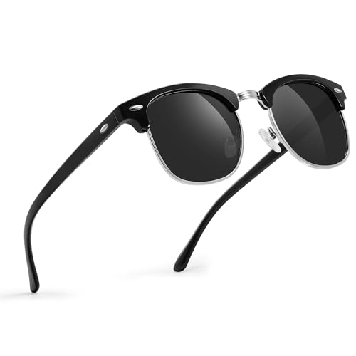 Glapeame Polarisierte-Sonnenbrille-Herren-Halbrahmen-Sonnenbrillen-Damen-Sunglasses-Men-Women-Sonnenbrille-Schwarz-UV400 Schutz-Retro-für Outdoor-Camping-Reise,2 von Glapeame