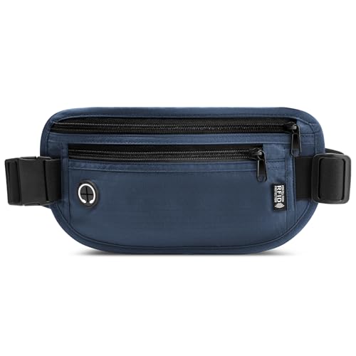 GlasFlength Flache Bauchtasche mit RFID Blocker, Diebstahlsicher Geldgürtel für Damen und Herren wasserdichte Tasche für Reisepass Diebstahlsichere Gürteltasche für Reise Sport (Dunkelblau) von GlasFlength