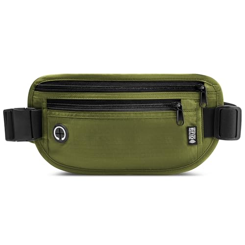 GlasFlength Flache Bauchtasche mit RFID Blocker, Diebstahlsicher Geldgürtel für Damen und Herren wasserdichte Tasche für Reisepass Diebstahlsichere Gürteltasche für Reise Sport (Olive) von GlasFlength