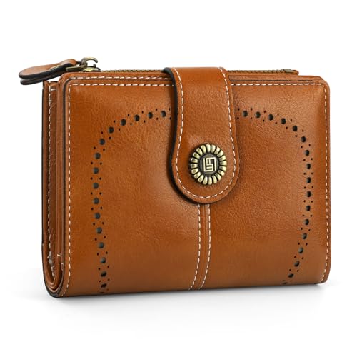 GlasFlength Geldbeutel Damen, Geldbörse Damen Klein Große Kapazität PU Leder Vintage Kurzformat Mittelgroß Portemonnaie Kleines Zipper Brieftasche mit RFID Blockierung und Mehreren Fächern (Braun) von GlasFlength