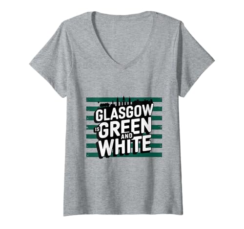 Damen Glasgow ist grün und weiß T-Shirt mit V-Ausschnitt Damen Glasgow ist grün und weiß T-Shirt mit V-Ausschnitt von Glasgow is green and white Scotland Football