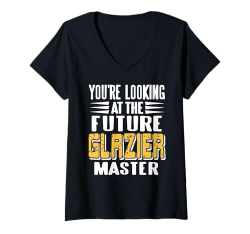 Damen Zukünftiger Glasermeister Lustiger Berufsausblick T-Shirt mit V-Ausschnitt Damen Zukünftiger Glasermeister Lustiger Berufsausblick T-Shirt mit V-Ausschnitt von Glashandwerker Nachwuchs mit Stolz