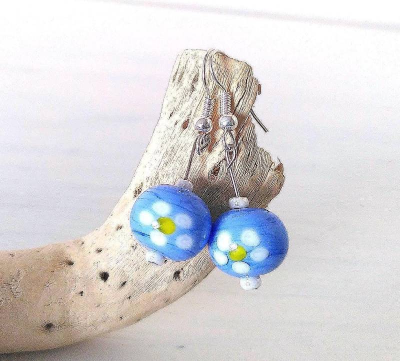 Glas Ohrringe "Blümchen" Blau Handgefertigte Glasperlen Glas Ohrringe "Blümchen" Blau Handgefertigte Glasperlen von Glasperlendreherei