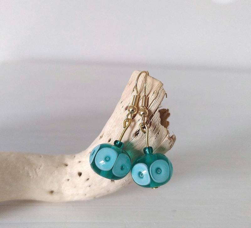Glas Ohrringe "Bubbles" Türkis, Handgefertigte Glasperlen Glas Ohrringe "Bubbles" Türkis, Handgefertigte Glasperlen von Glasperlendreherei