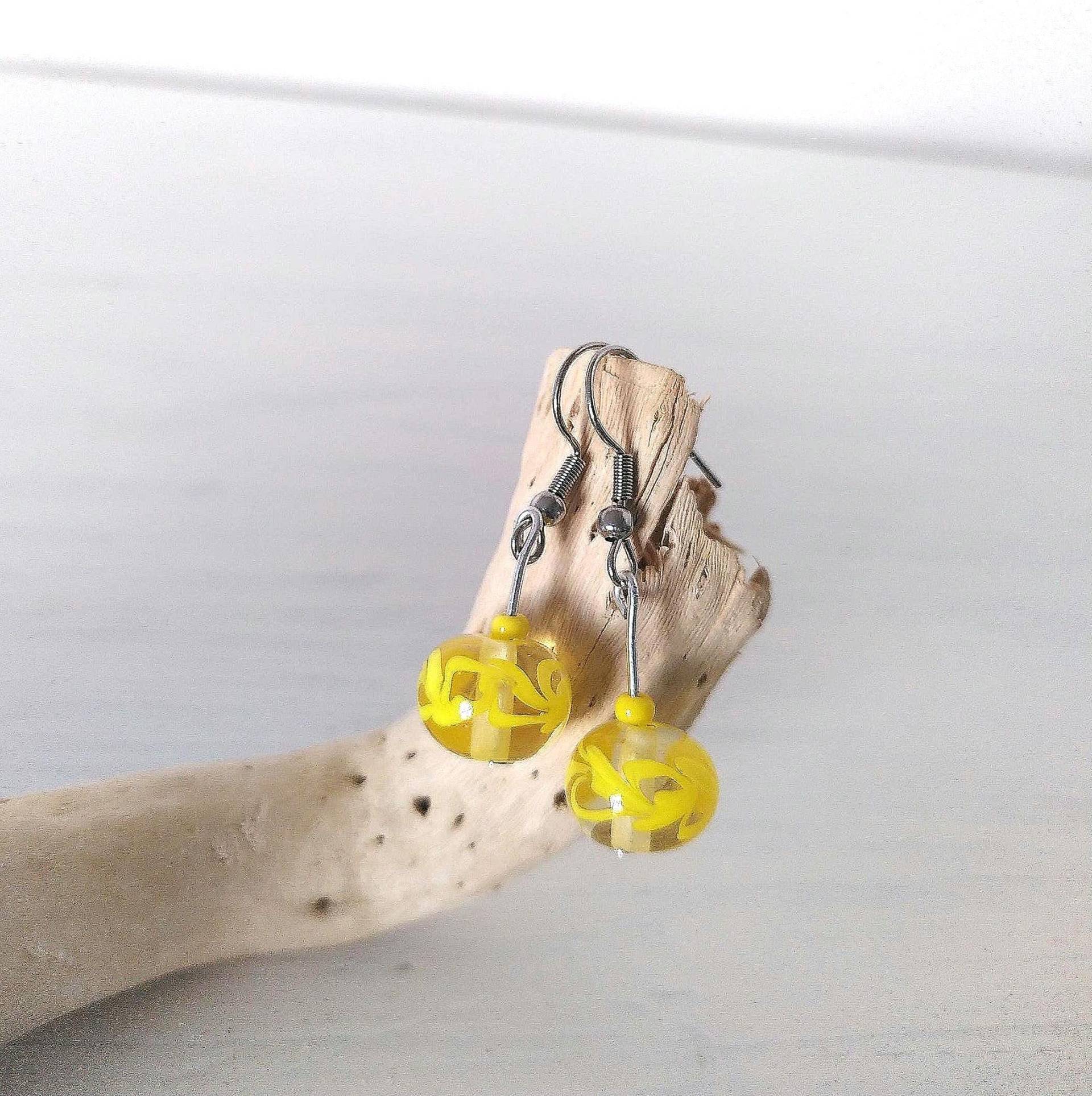Glas Ohrringe Floral Gelb Handgefertigte Glasperlen Glas Ohrringe Floral Gelb Handgefertigte Glasperlen von Glasperlendreherei