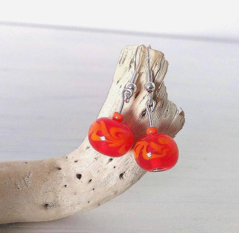 Glas Ohrringe Floral Orange Handgefertigte Glasperlen Glas Ohrringe Floral Orange Handgefertigte Glasperlen von Glasperlendreherei
