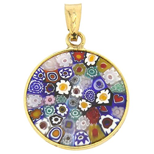 Glass Of Venice Anhänger aus italienischem Muranoglas, kleine Millefiori-Blume, rund, mehrfarbig, 3/4 Zoll, aus Sterling-Silber – Anhänger aus Muranoglas für Damen, One Size, Glas, Kein Edelstein von Glass Of Venice