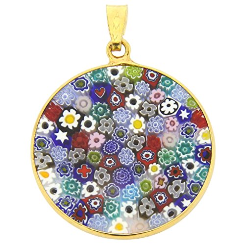 Glass Of Venice Anhänger Millefiori, mittelgroß, mehrfarbig, in einem vergoldeten Rahmen, 26 mm, Glas, Kristall, Glas, Kristall von Glass Of Venice