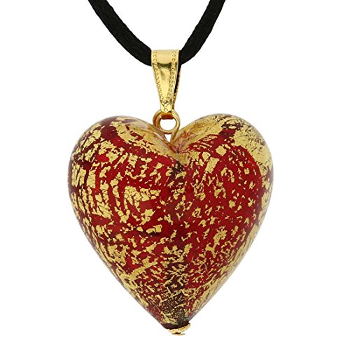 Glass Of Venice Murano-Glas-Herz-Anhänger-Halskette, rot mit Gold, Größe 3,8 cm, handgefertigt in Murano, Italien – Murano-Glas-Anhänger für Damen von Glass Of Venice