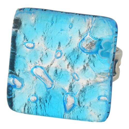 Glass Of Venice Murano-Glasring – quadratischer Verstellbarer Ring in Aquablau mit Blattsilber ausgekleidet. Geblasenes Glas – Ringe aus Muranoglas für Damen, handgefertigt in Italien von Glass Of Venice
