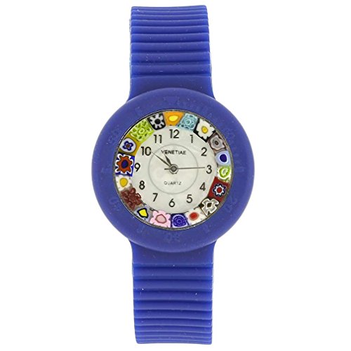 Glass Of Venice Murano Millefiori Uhr mit Gummiband - Marineblau von Glass Of Venice