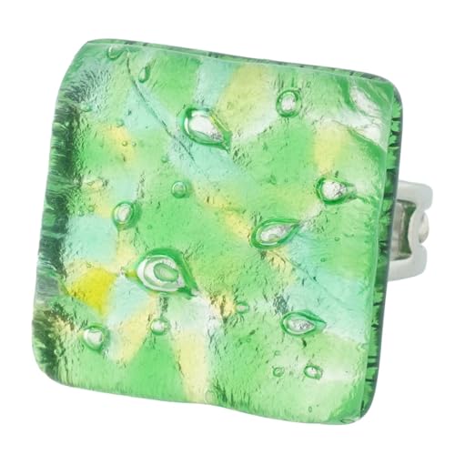 Glass Of Venice Quadratischer Verstellbarer Ring mit venezianischen Reflexionen - Grün Silber Glass Of Venice Quadratischer Verstellbarer Ring mit venezianischen Reflexionen - Grün Silber von Glass Of Venice