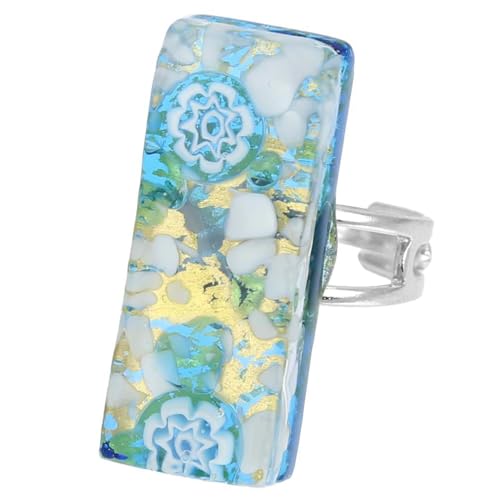 Glass Of Venice Rechteckiger Ring mit venezianischen Reflexionen - Aqua Gold von Glass Of Venice