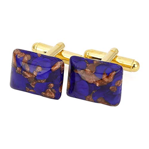 Glass Of Venice Murano Avventurina Rechteckige Manschettenknöpfe - Navy Blue von Glass Of Venice