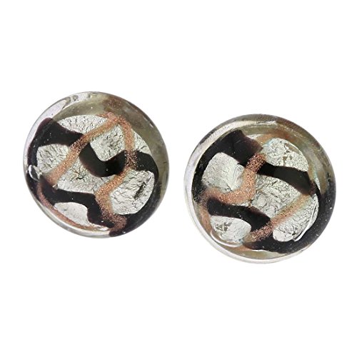 Murano Button Ohrstecker - Black Waves Silver von Glass Of Venice