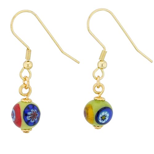 Murano-Mosaik-Meerschaum-grüne Kugel-Ohrringe von Glass Of Venice