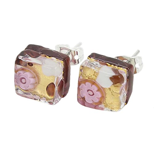 Quadratische Ohrstecker mit venezianischen Reflexionen - Lila Gold Quadratische Ohrstecker mit venezianischen Reflexionen - Lila Gold von Glass Of Venice