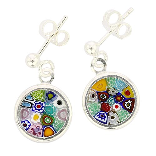 Millefiori Ohrringe Silber Fassung Glas Kristall, Glas, Crystal von Glass Of Venice