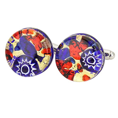 Venezianische Klassische runde Manschettenknöpfe - blaues Rot von Glass Of Venice
