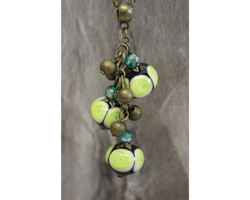 Bronze Halskette Lampwork Boho Vintage Grün Perlen Handmade #n050 von GlassJewelsDE