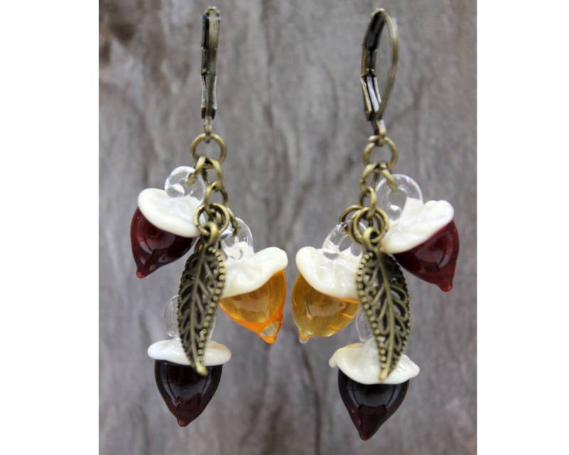 Bronze Ohrringe Ohrhänger Herbst Eichel Damen Vintage Lampwork Handarbeit #i021 von GlassJewelsDE