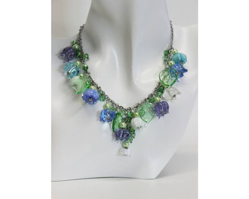 Edelstahl Lampwork Collier Blumen Blüten Extravagant #m004 von GlassJewelsDE
