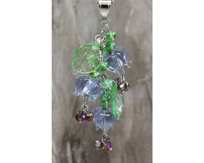 Edelstahl Lampwork Kette Maiglöckchen Blüten Lila Frühling #ma004 Edelstahl Lampwork Kette Maiglöckchen Blüten Lila Frühling #ma004 von GlassJewelsDE