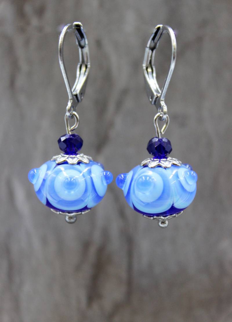 Edelstahl Ohrhänger Ohrringe Perlen Lampwork Blau Boho Hippie #la041 von GlassJewelsDE