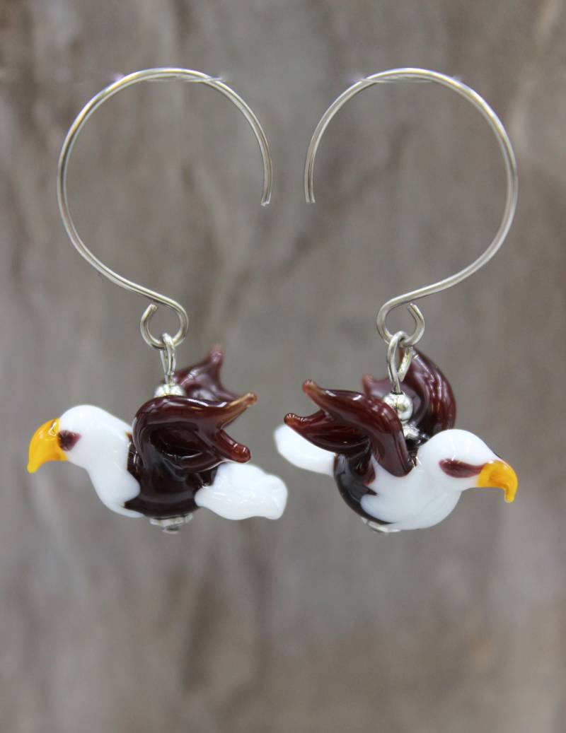 Edelstahl Ohrringe Ohrhänger Silber Vögel Adler Weißkopf Weißkopfseeadler Lampwork Perlen #la056 von GlassJewelsDE
