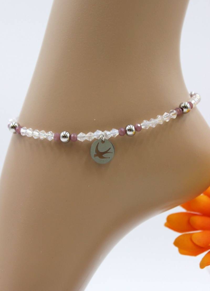 Fußkettchen Fußkette Edelstahl Silber Perlen Schwalbe Charm #ja079 von GlassJewelsDE