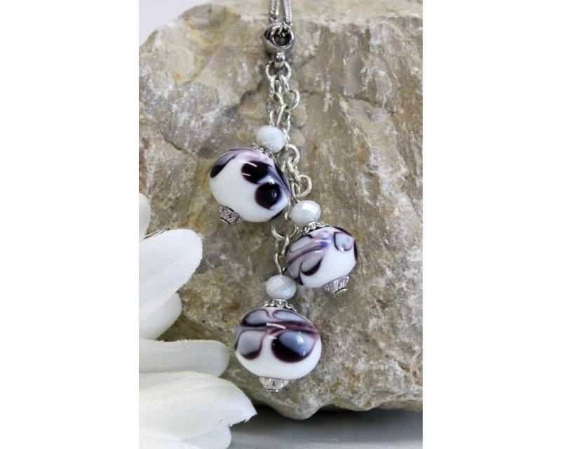 Kette Anhänger Lampwork Perlen Boho Hippie Schwarz Weiß #mb036 von GlassJewelsDE