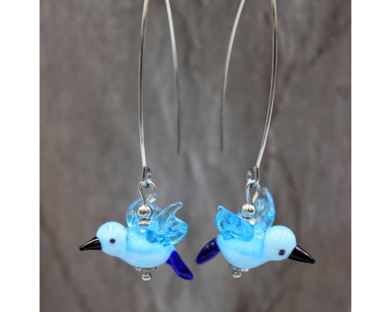 Kolibri Türkis Blau Ohrringe Ohrhänger Damen Vögel Lampwork Perlen #la094 von GlassJewelsDE