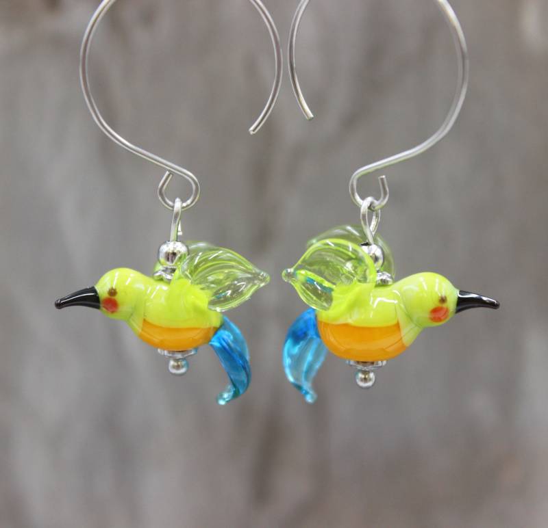 Kolibri Vogel Boho Ohrringe Ohrhänger Bunt Lampwork Perlen Edelstahl #l031 von GlassJewelsDE