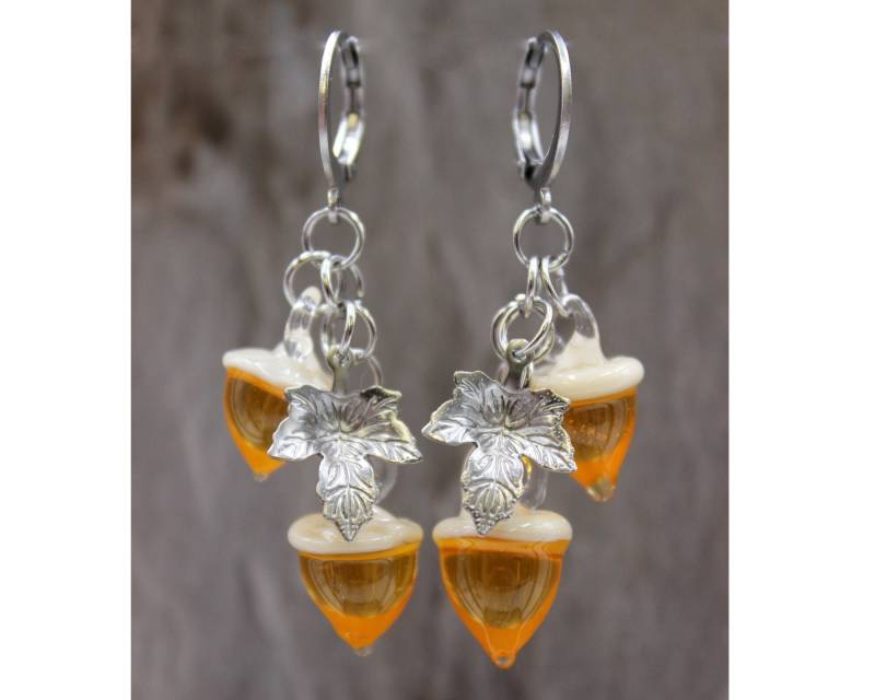 Ohrhänger Ohrringe Eicheln Herbst Braun Blatt Edelstahl Lampwork Perlen Damen #la060 von GlassJewelsDE