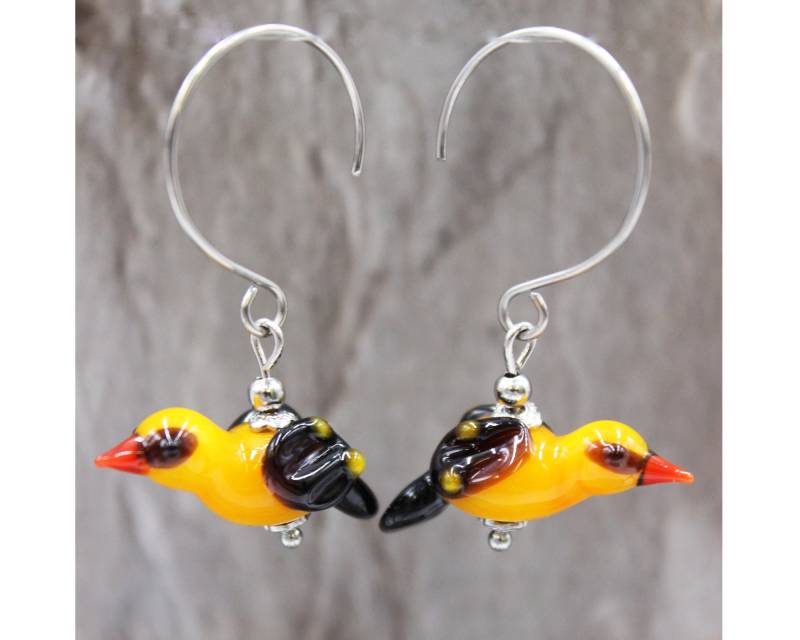 Vogel Pirol Edelstahl Ohrringe Ohrhänger Silber Lampwork Perlen Frühling Natur #l014 von GlassJewelsDE